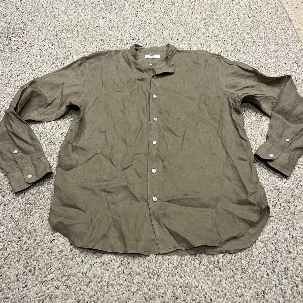 Uniqlo 100% Linen Button Down Shirt Sz S Brown Coastal Casual Lagenlook